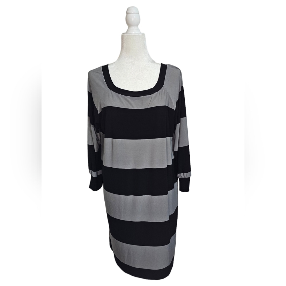 Norma Kamali XL Womens black and grey striped boat neck flowy dress